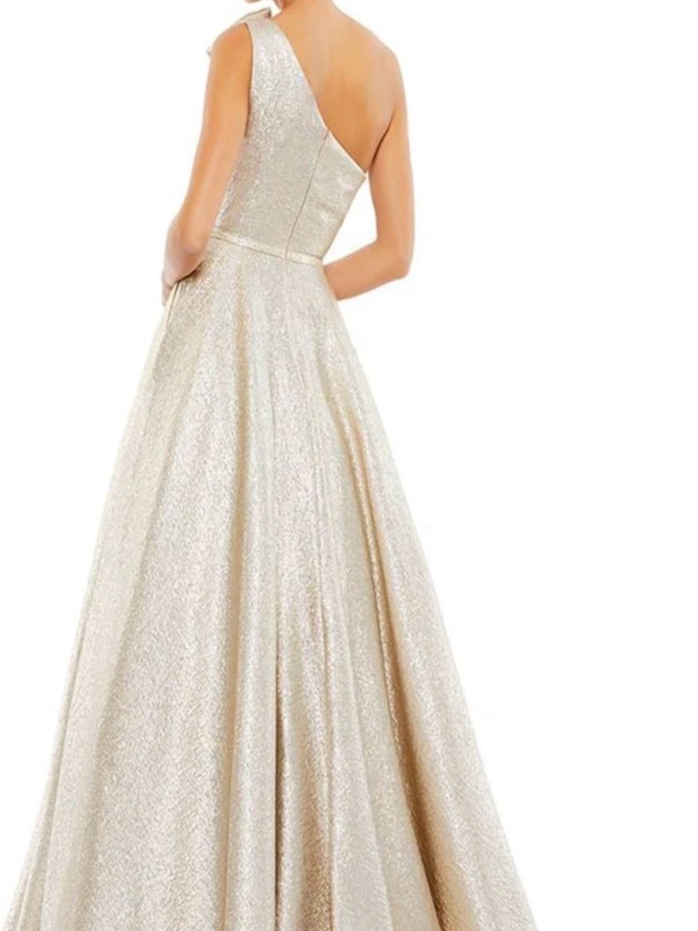 NWT Mac Duggal One-Shoulder 67890 Oyster  Metallic Ball Gown - Picture 2 of 11